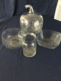 Clear glassware set: apple-shaped container, bowls, jar, and dish - thumbnail 1 of 2