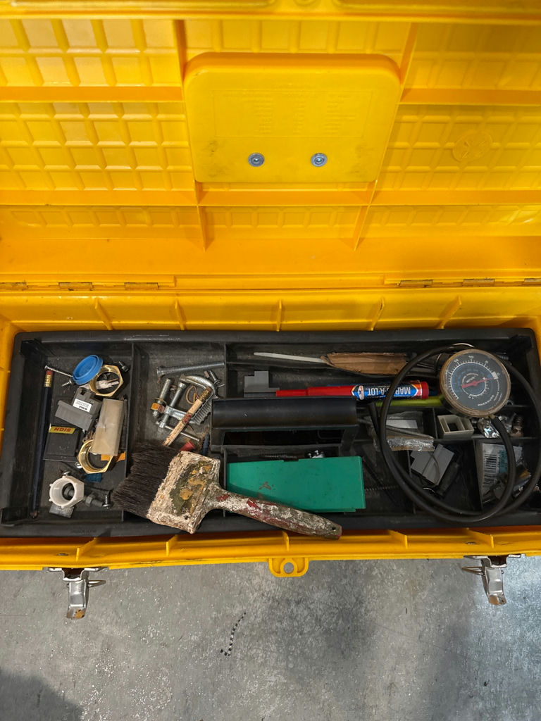 Yellow Plastic Toolbox with Hardware and Tools - image 3 of 4