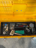 Yellow Plastic Toolbox with Hardware and Tools - thumbnail 3 of 4