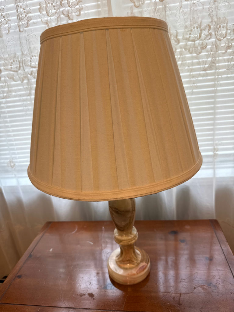 Table lamp with marble base and beige pleated shade - image 2 of 3