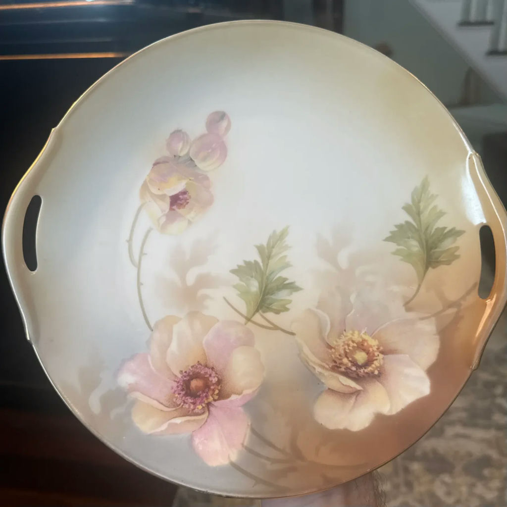 1910s r.s. Germany Hand-Painted Dual-Handled Porcelain Floral Cake Plate - image 3 of 3