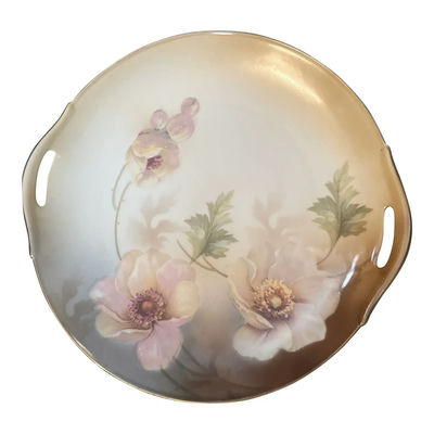 1910s r.s. Germany Hand-Painted Dual-Handled Porcelain Floral Cake Plate - Image 1 of 3