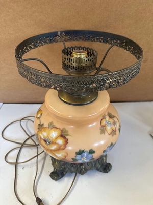 Hand-Painted Floral Table Lamp With Ornate Base - Image 1 of 2