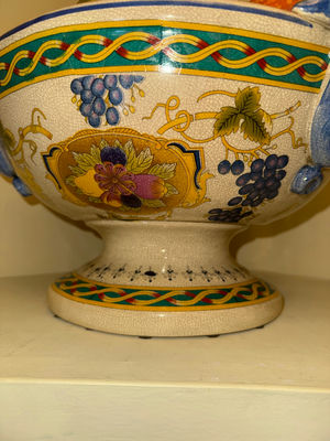 Large Centerpiece Majolica Style Pedestal Bowl Bundled with Fall Decor - Image 1 of 3