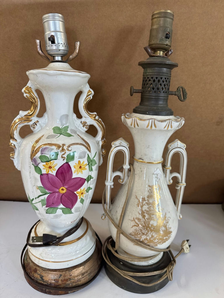 Vintage Ceramic Table Lamps With Floral And Gilt Decoration - image 1 of 3