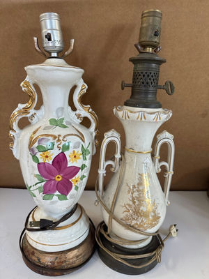 Vintage Ceramic Table Lamps With Floral And Gilt Decoration - Image 1 of 3
