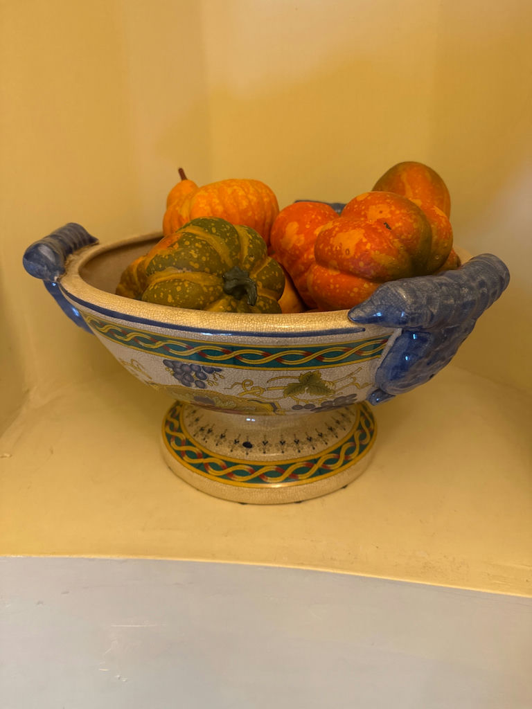 Large Centerpiece Majolica Style Pedestal Bowl Bundled with Fall Decor - image 2 of 3