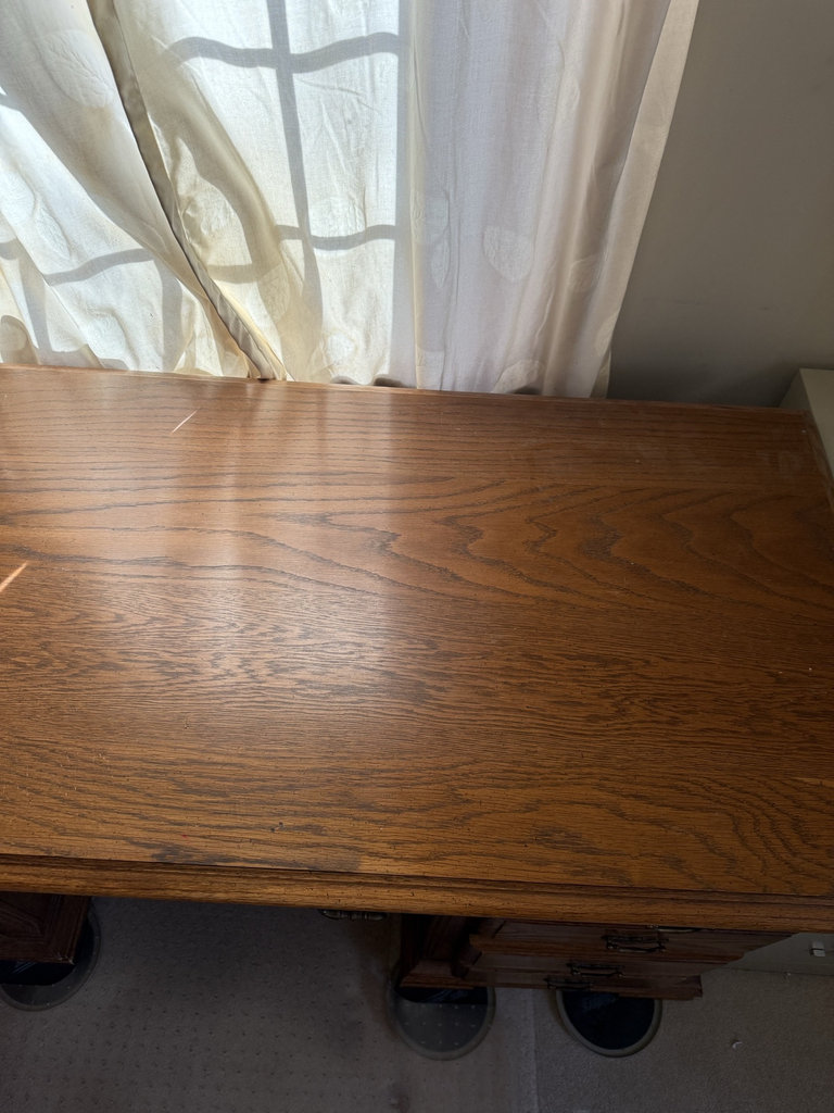 Oak desk with pedestal drawers and swivel chair - image 8 of 11