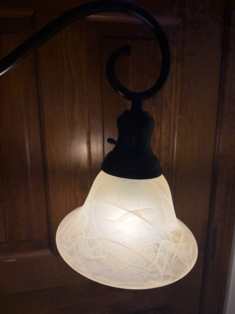 Curved-arm floor lamp with frosted glass shade - image 3 of 5