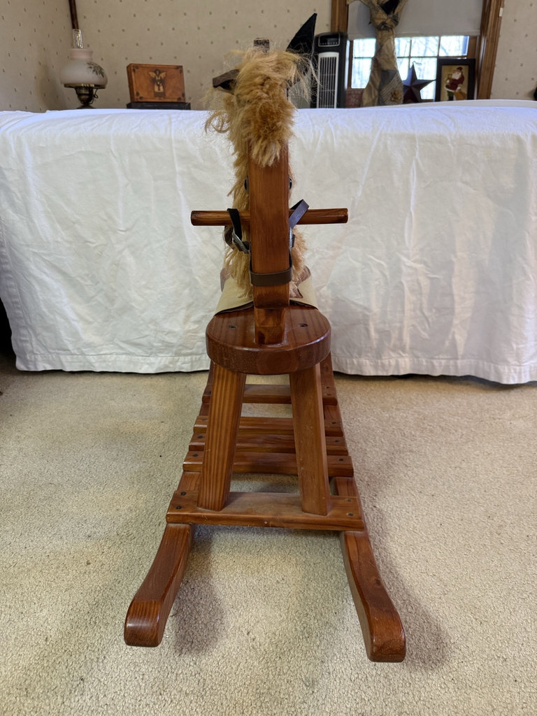 Wooden rocking horse with fur mane and saddle - image 2 of 7