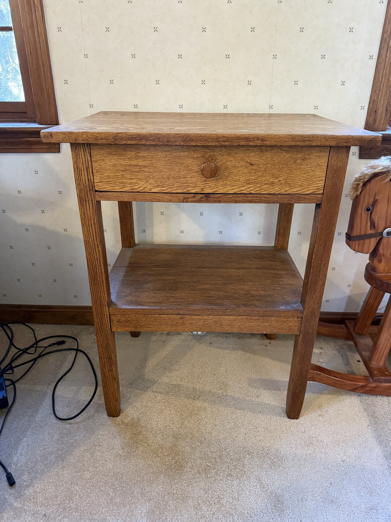 Oak wood side table with drawer and lower shelf - image 1 of 7