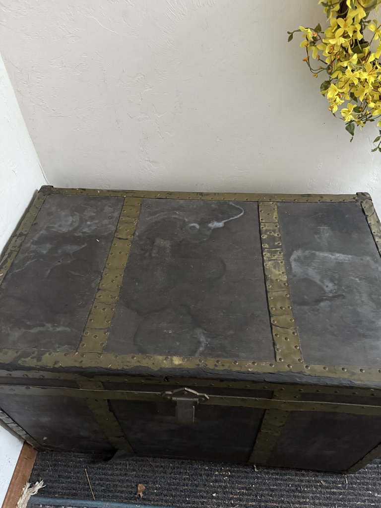 Antique steamer trunk with brass hardware - image 2 of 5