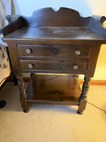 Dark wood end table with two drawers and lower shelf - thumbnail 1 of 6