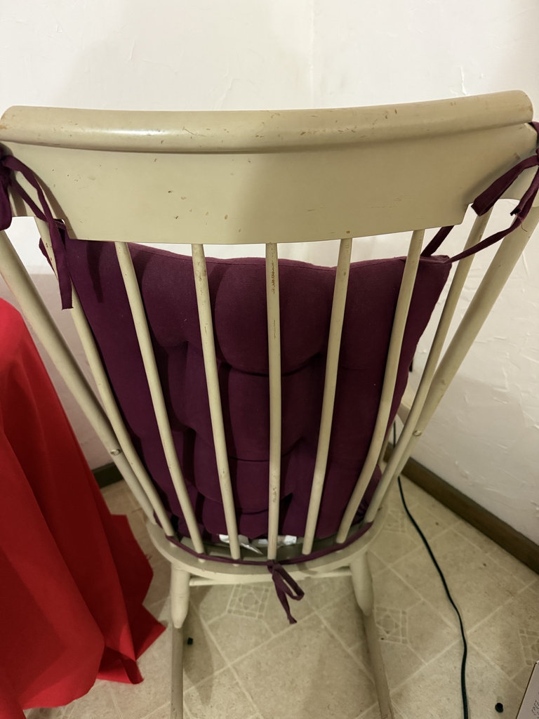 Vintage wooden rocking chair with purple tufted cushion - image 5 of 7