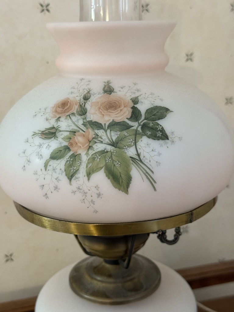 Vintage Hurricane Lamp with Pink Rose Motif - image 3 of 8