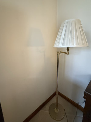 Brass floor lamp with white pleated shade - Image 1 of 6