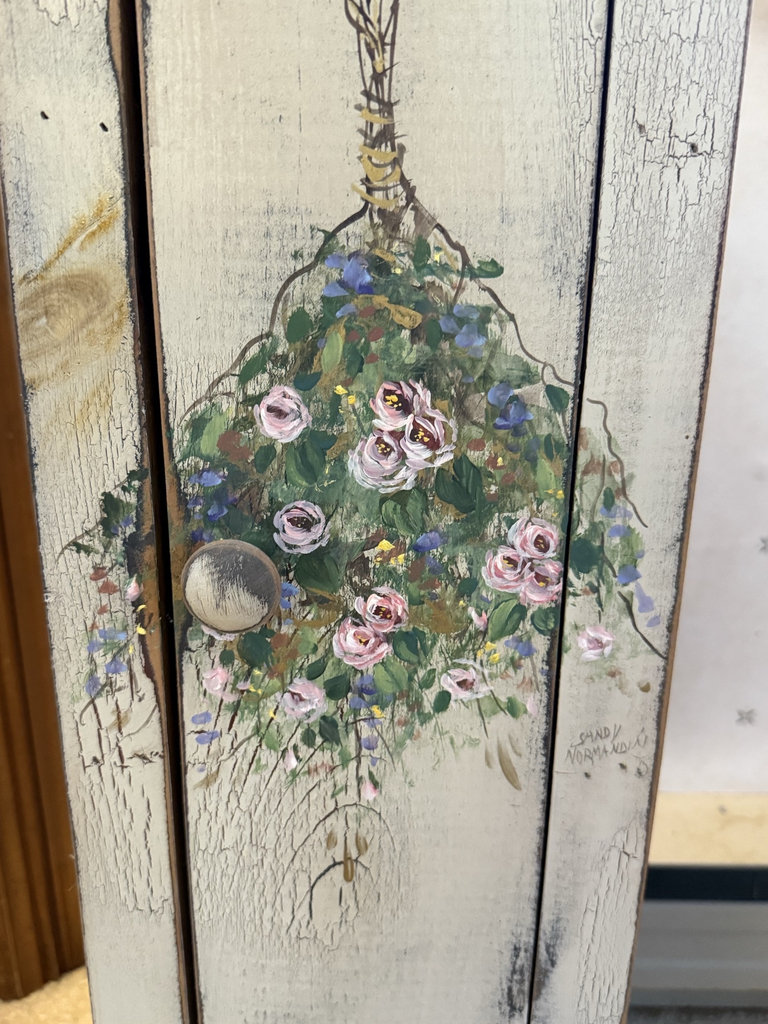 Hand-painted floral small wooden cabinet with door and shelves - image 6 of 8