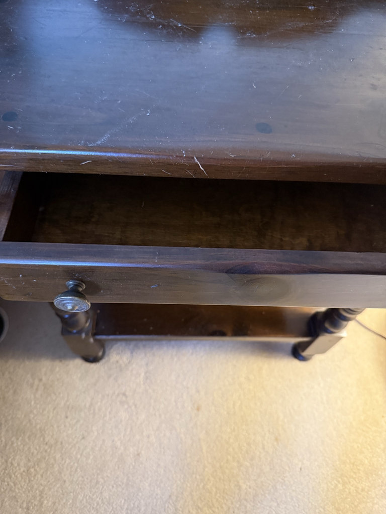 Dark wood end table with two drawers and lower shelf - image 3 of 6