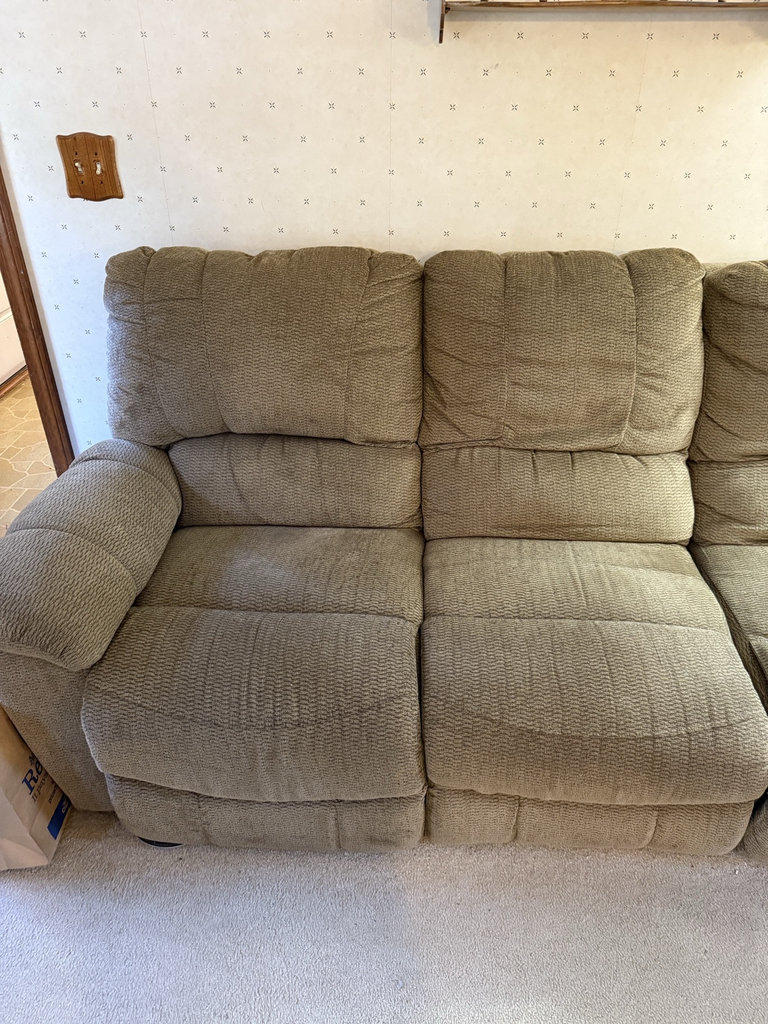 La-Z-Boy motion upholstery sofa with shelf and accessories - image 2 of 8