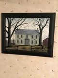 Framed landscape painting with a white house and a numbered label - thumbnail 1 of 2