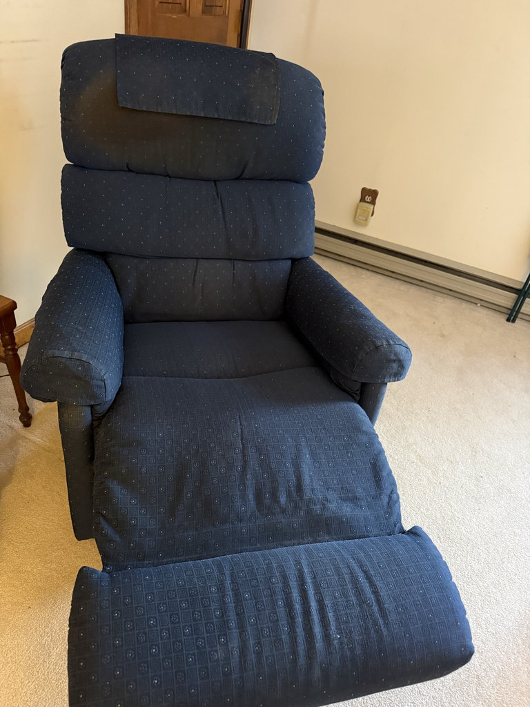 Blue fabric reclining chair - image 2 of 5