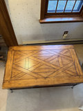 Wooden coffee table with geometric inlay and metal legs - thumbnail 2 of 7