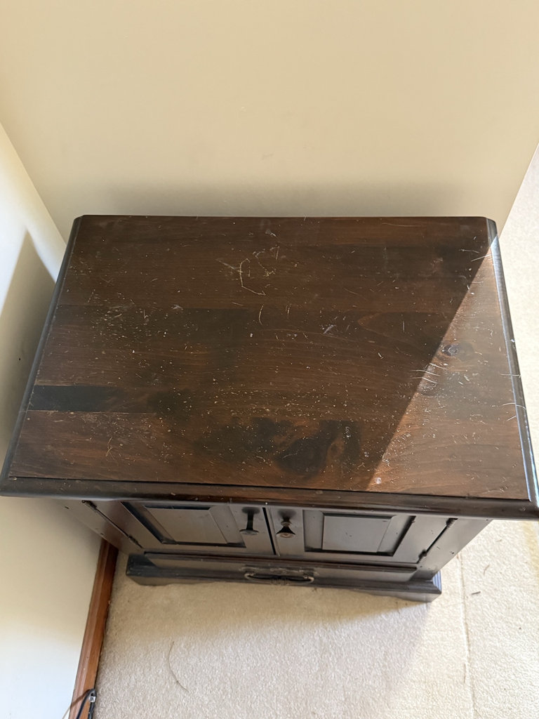 Dark wooden cabinet with double doors and bottom drawer - image 3 of 6