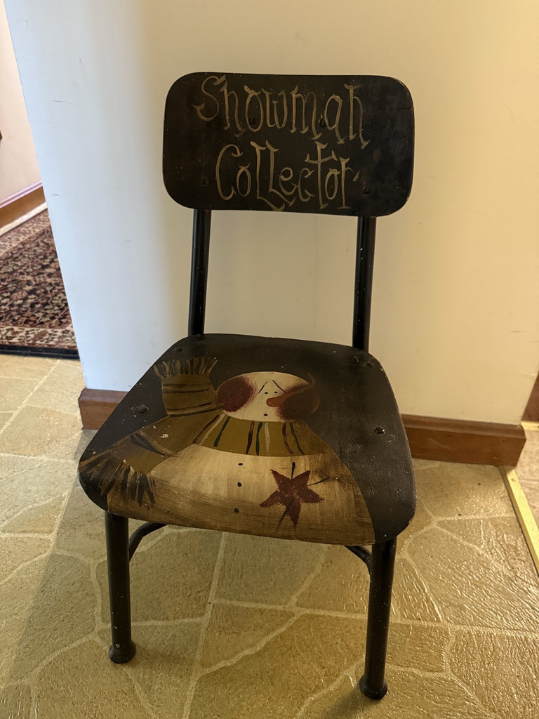 Black painted wooden chair with snowman design - image 1 of 4