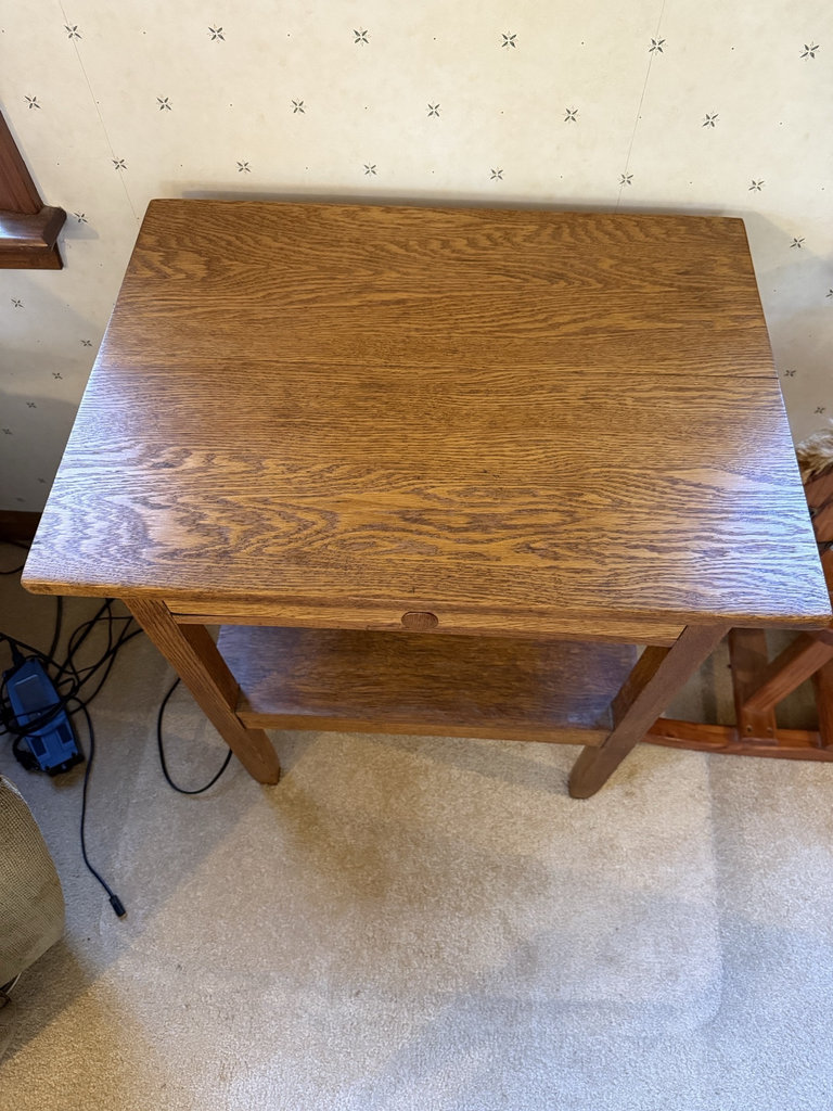 Oak wood side table with drawer and lower shelf - image 2 of 7