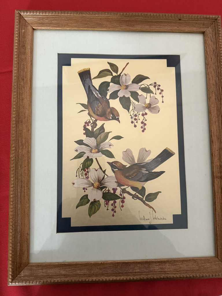 Framed winter village scene and bird-and-flower print - image 3 of 9