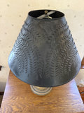 Vintage three-bulb table lamp with crackled yellow finish and perforated shade - thumbnail 8 of 10