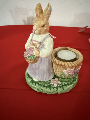 Avon Springtime Bunny Candle Holder with Floral Basket and Jar Set - Image 1 of 8