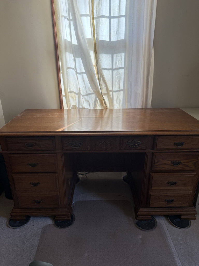 Oak desk with pedestal drawers and swivel chair - image 1 of 11