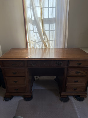 Oak desk with pedestal drawers and swivel chair - Image 1 of 11