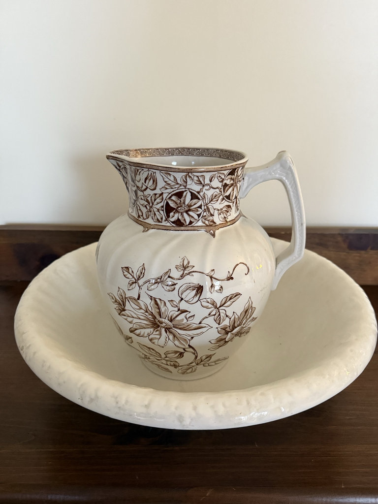 English Clematis pitcher with matching bowl - image 1 of 8