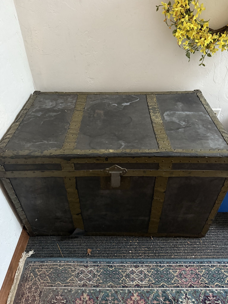 Antique steamer trunk with brass hardware - image 1 of 5