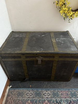 Antique steamer trunk with brass hardware - Image 1 of 5