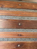 Antique wooden steamer trunk with embossed metal panels - thumbnail 3 of 7
