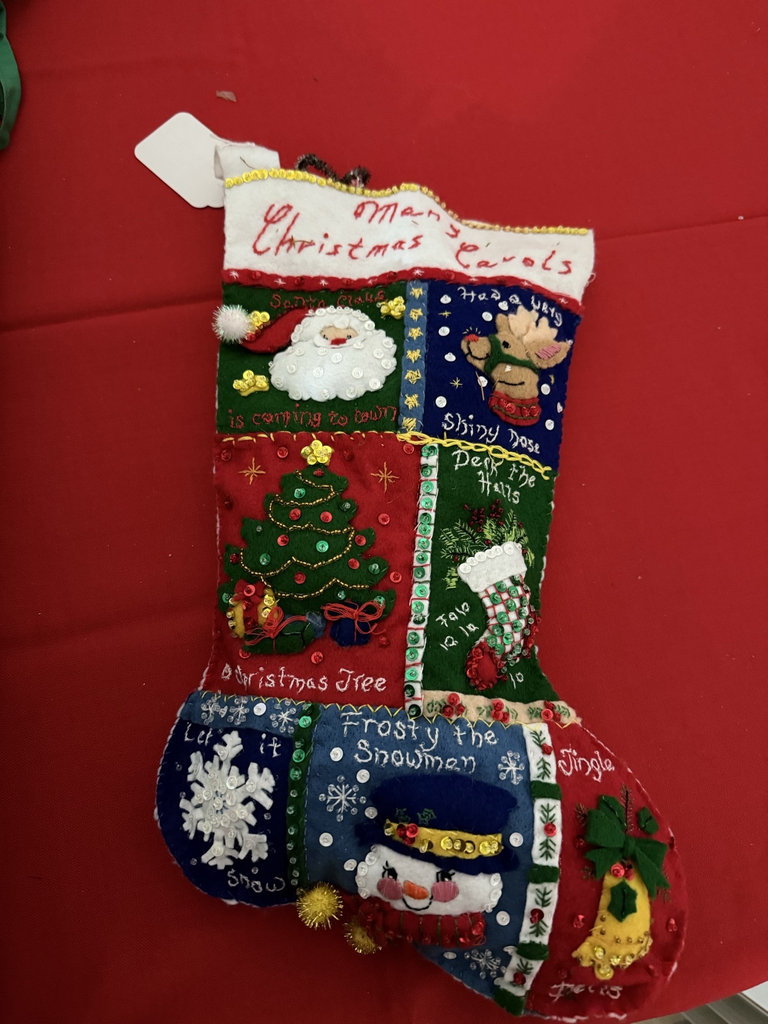 Vintage Handmade Christmas Wall Decor: Patchwork Stocking, Patchwork Quilt, and Fabric Bunny & Cat Dolls - image 1 of 8
