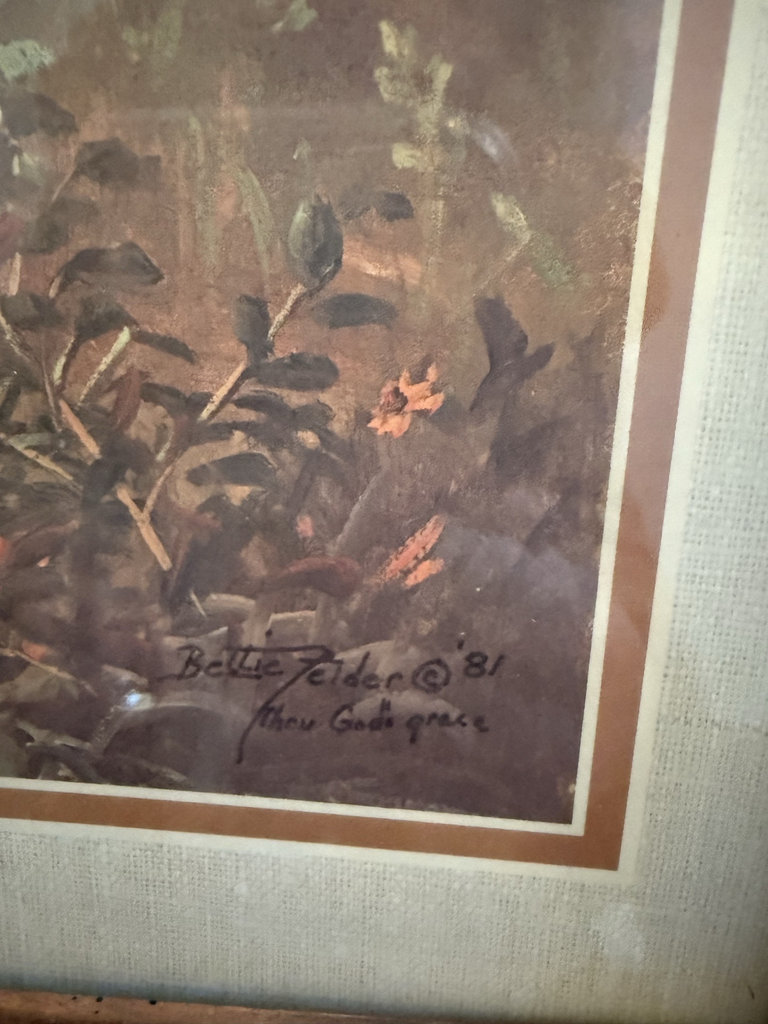 Framed artwork with handwritten note and labeled tag - image 3 of 6