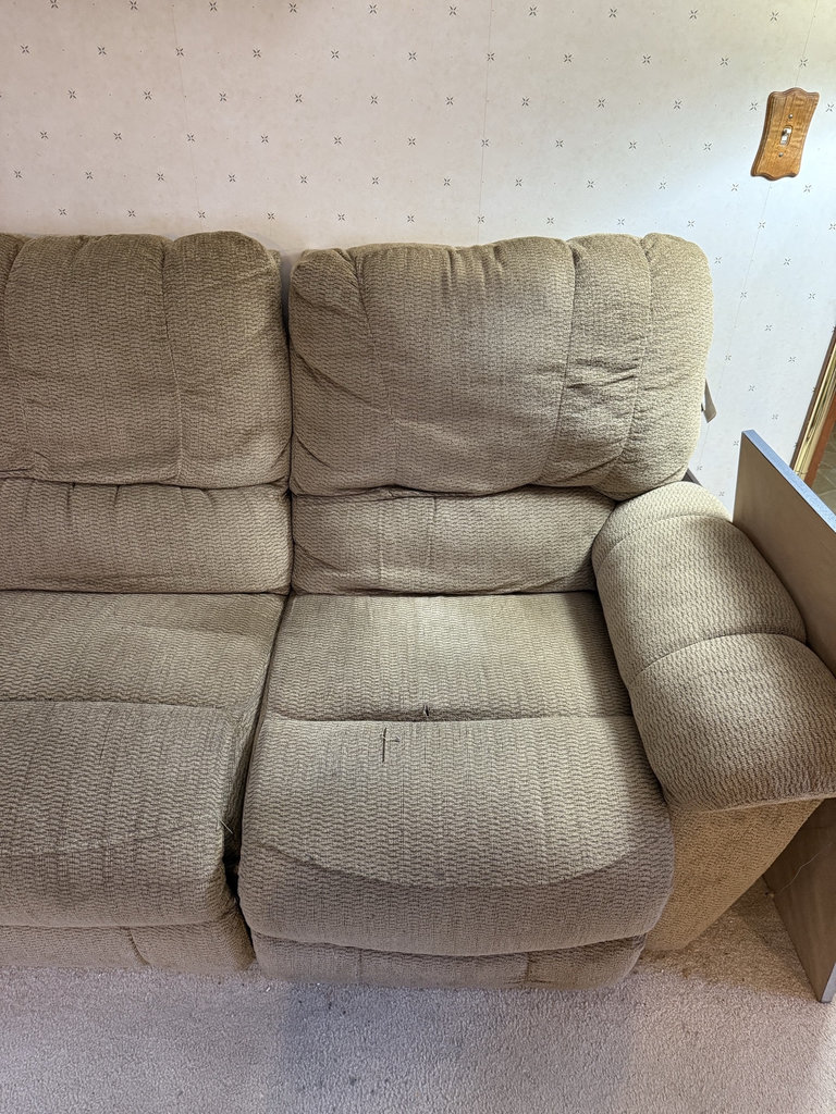 La-Z-Boy motion upholstery sofa with shelf and accessories - image 3 of 8
