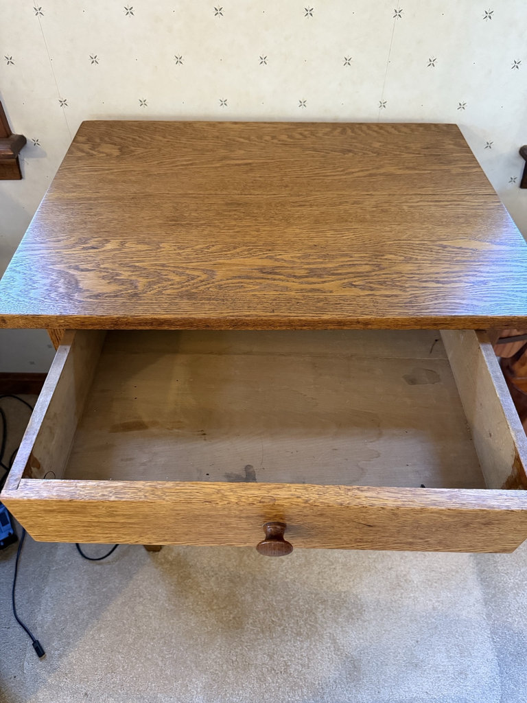 Oak wood side table with drawer and lower shelf - image 3 of 7