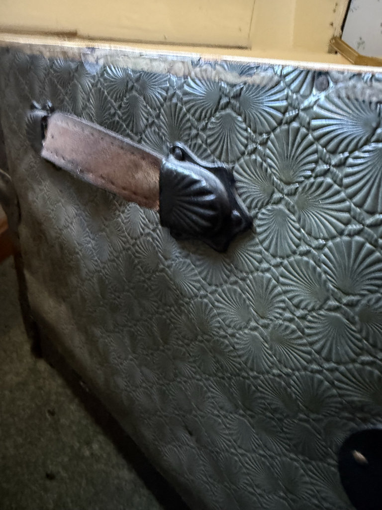 Antique wooden steamer trunk with embossed metal panels - image 5 of 7