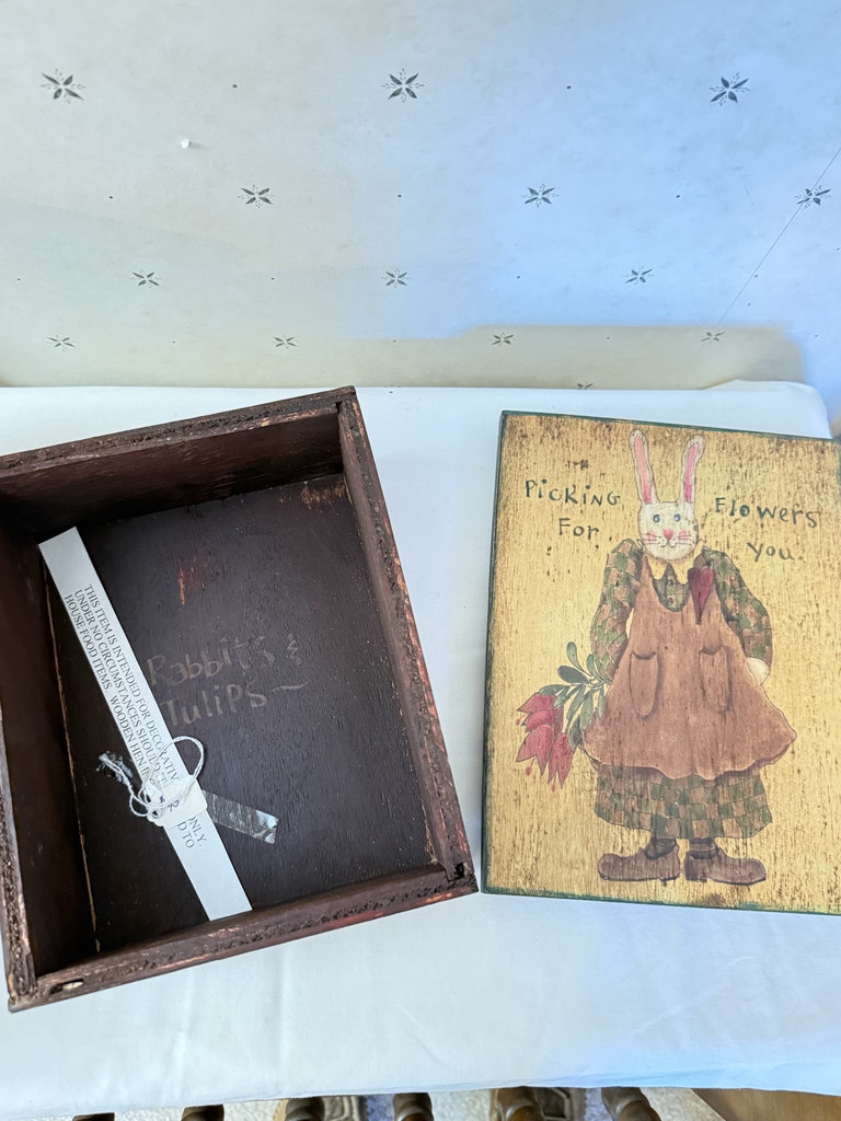 Vintage wooden boxes with bear and bunny illustrations - image 7 of 10