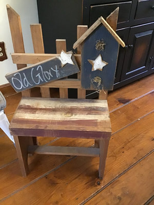 Small Folk Art Bench with Old Glory Sign - Image 1 of 3