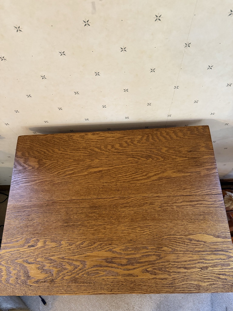 Oak wood side table with drawer and lower shelf - image 5 of 7