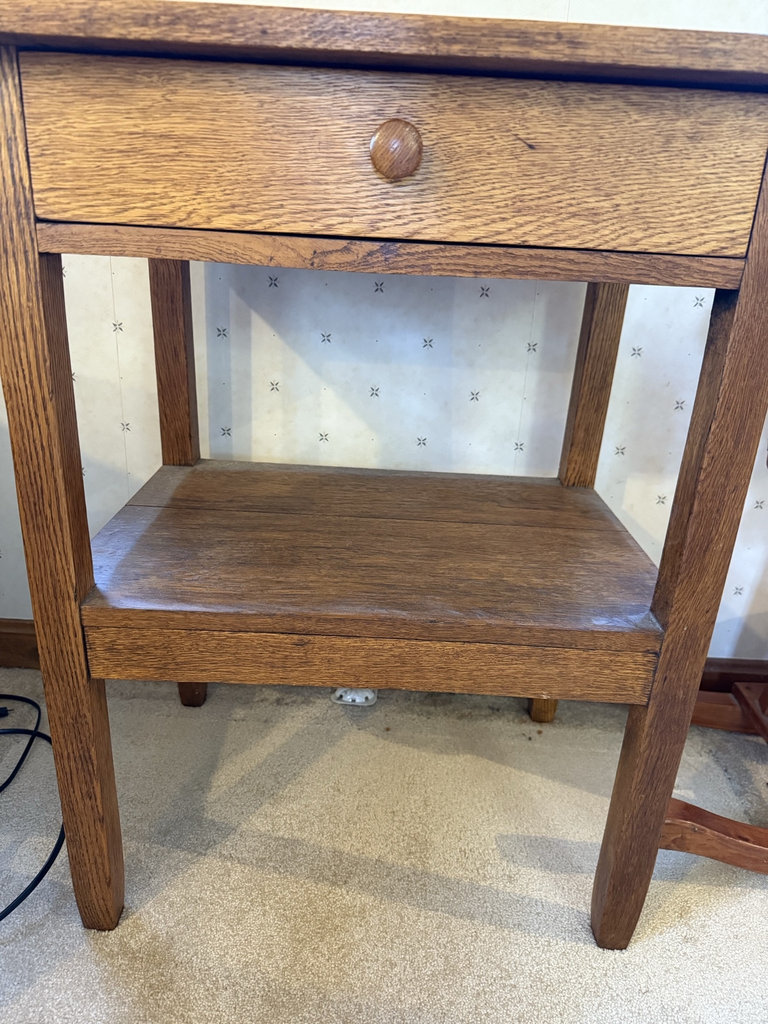 Oak wood side table with drawer and lower shelf - image 4 of 7