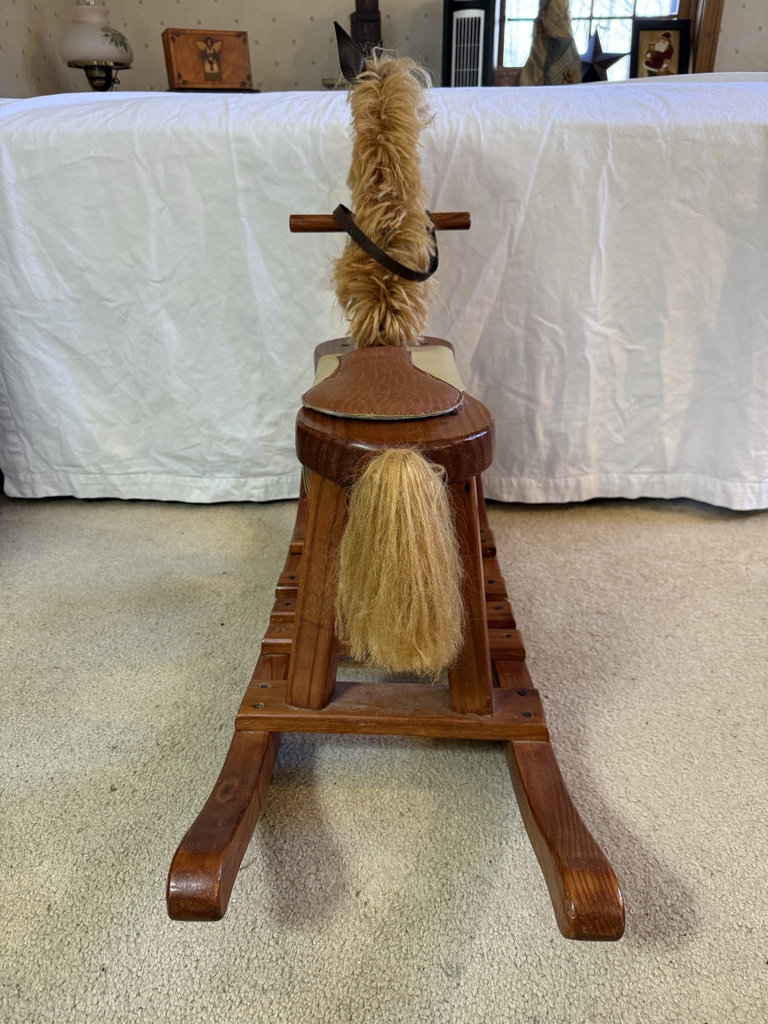 Wooden rocking horse with fur mane and saddle - image 4 of 7