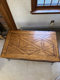 Wooden coffee table with geometric inlay and metal legs - thumbnail 5 of 7
