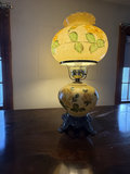Floral ceramic table lamp with ornate metal base - thumbnail 2 of 4